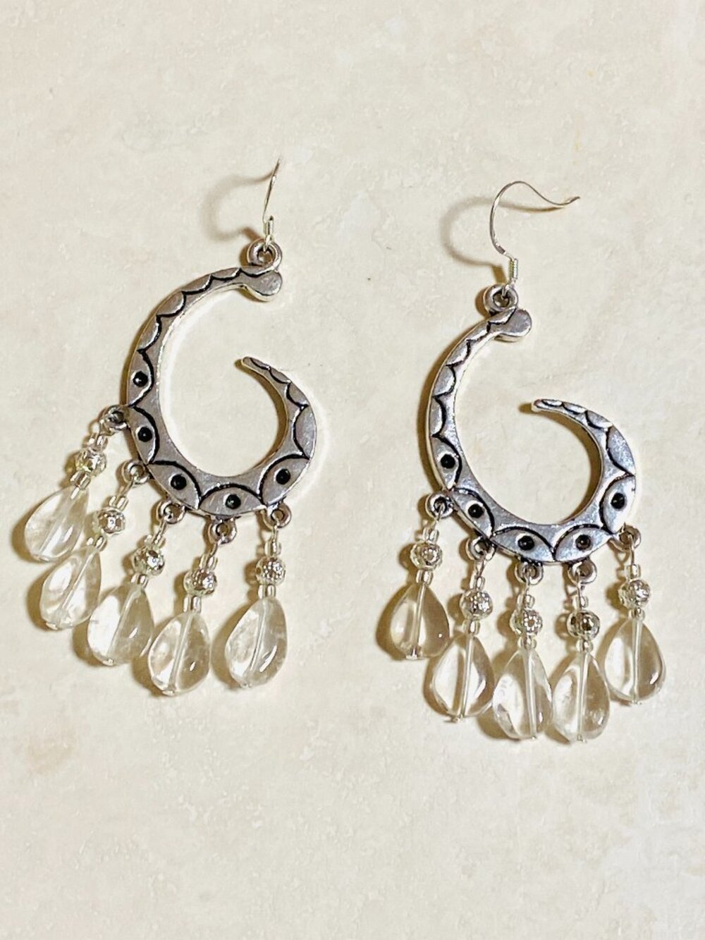2/$20, Genuine Clear Quartz Chandelier Earrings, Gemstone + Sterling Silver Hook